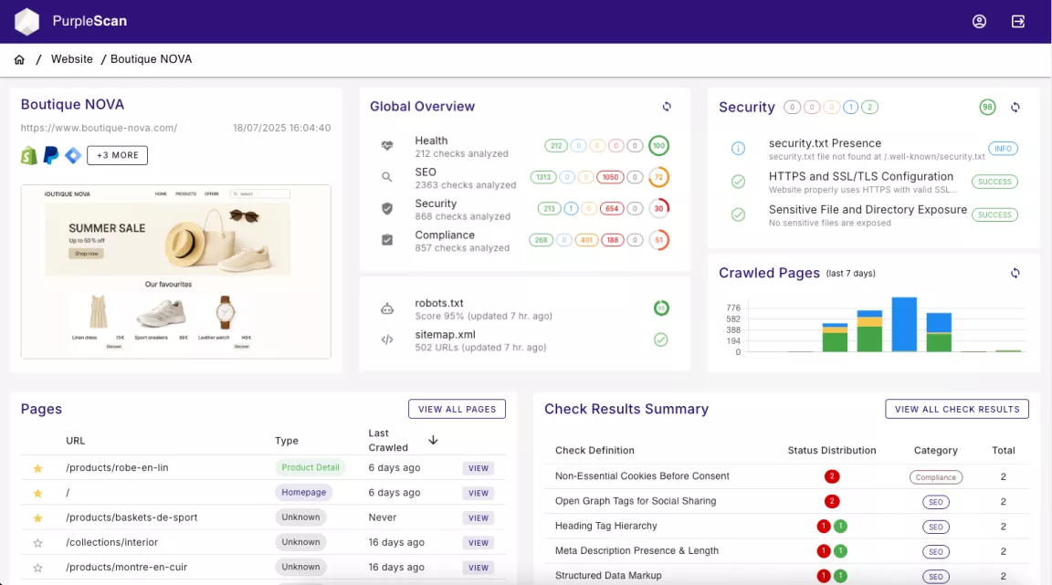 PurpleScan dashboard screenshot